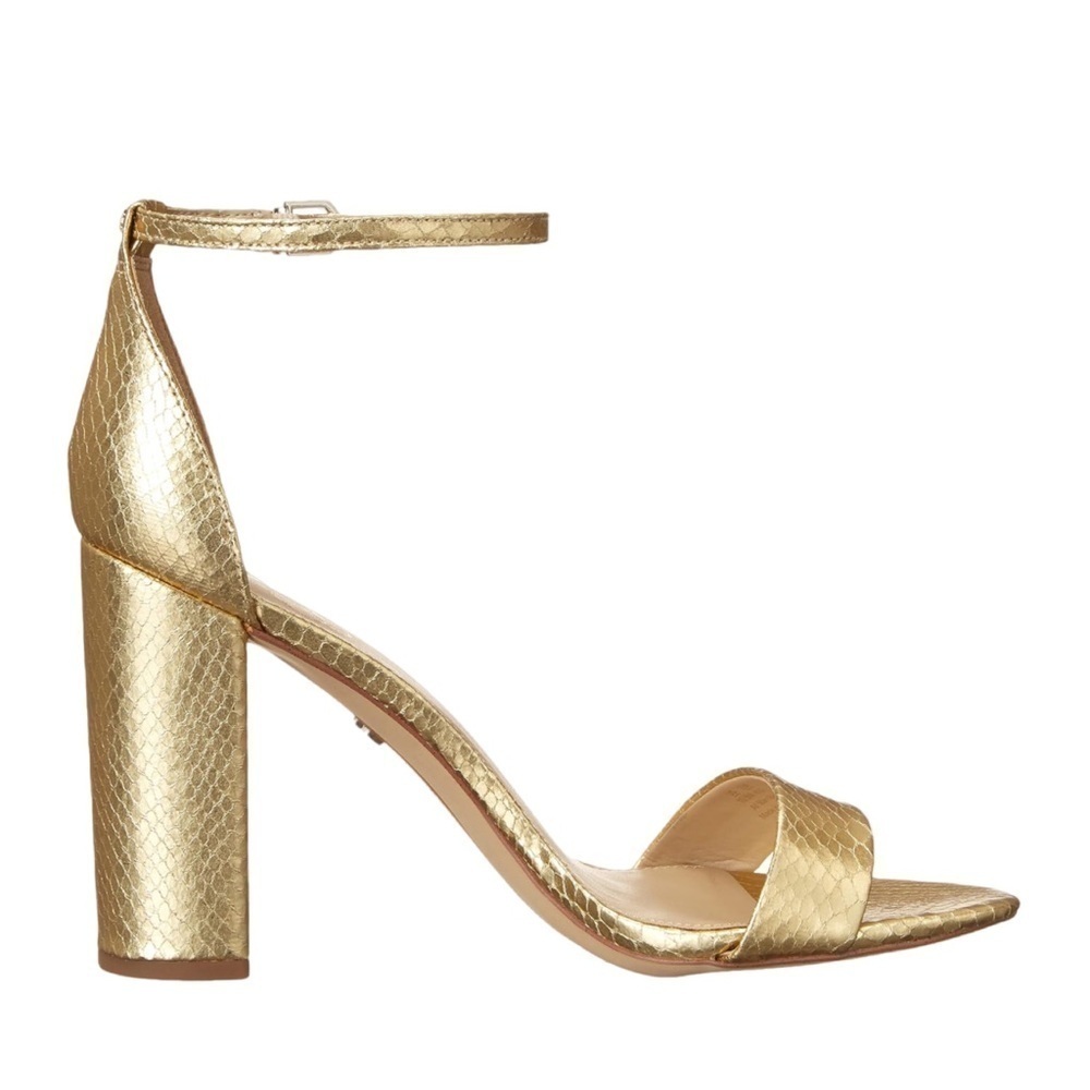 Sam Edelman Yaro Metallic Gold Embossed Boa Block Heel NEW in Box